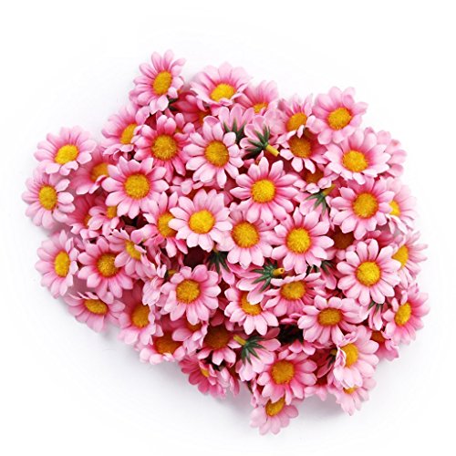 HugeStore 100 Stück Klein Künstlichen Blumn Gänseblümchen Köpfe Sonnenblume für Hochzeit Rosa von HugeStore