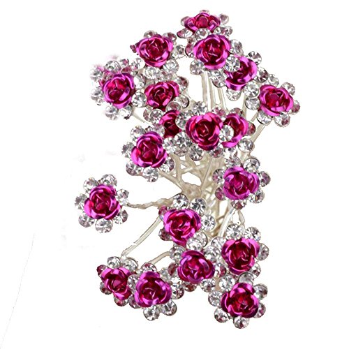 Pack of 40 Flower Rhinestone Hair Pins Hair Clips Beads Hair Pins Bridal Hair Accessories for Bridal Wedding Hot Pink von HugeStore