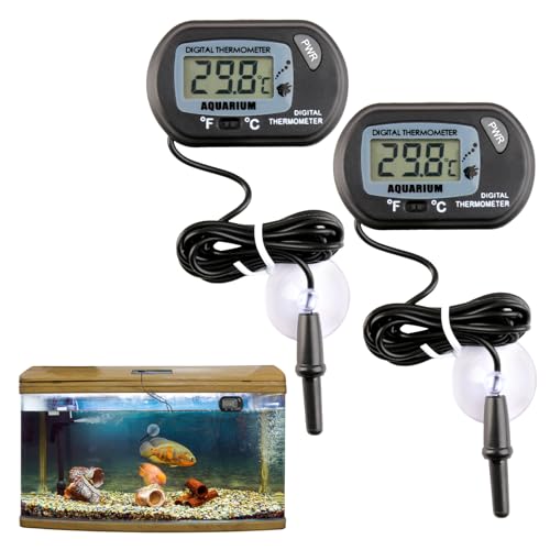 2er Set Digitales Aquarium Thermometer mit LCD-Anzeige, Saugnapf und Sonde, Präzise Temperaturmessung für Aquarium, Reptilien Inkubator und Gewächshaus von Hugfads