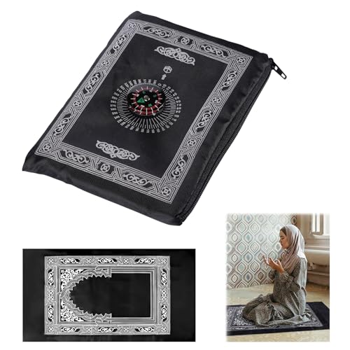 Hugfads Pray Teppich Tragbar,Reisegebetsteppich mit Kompass Maschinenwaschbar, Perfektes islamisches Geschenk für Männer, Frauen und Kinder von Hugfads