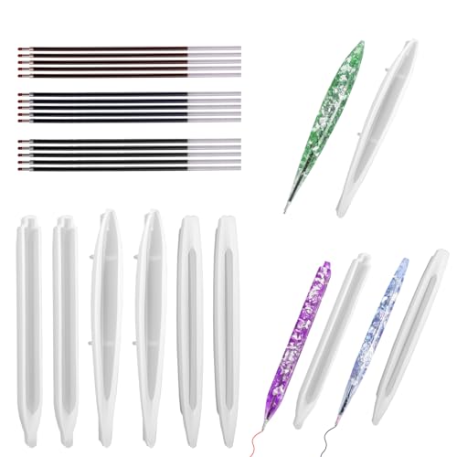 Hugfads 6 Stück Epoxidharz Formen Kugelschreiber Silikonform, Casting Formen Stift Gießform Set, Epoxidharz Silikonform Stifte Resin Mold Form mit 15 pcs Pen Nachfüllungen für DIY Basteln von Hugfads
