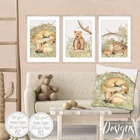 Mädchen Kinderzimmer Poster Wald Tiere ~ Salbei Grün Mädchen Kinderzimmer Poster Wald Tiere ~ Salbei Grün von Hugs4Paper