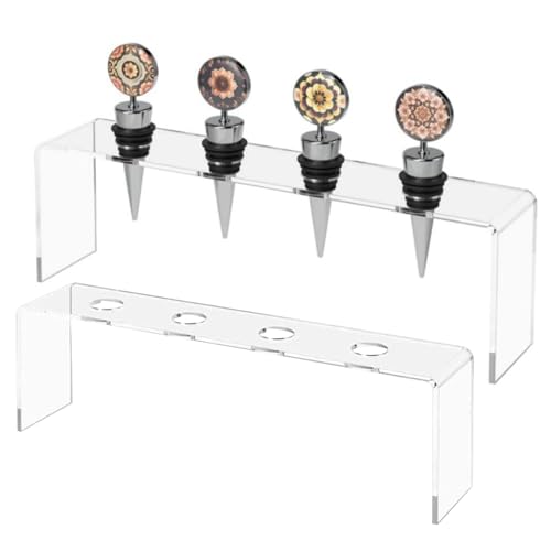 2 Sets Weinflaschen Stopper Display - 4 S-chlitz Clear Clear Acrylstufe Riser Wine Stopper Halter, Flaschenkappe Display Ständer Regale Organizer Für Arbeitsplatten Küchenbuchhilfesschkt 25x7.5x5cm von Hugsweet
