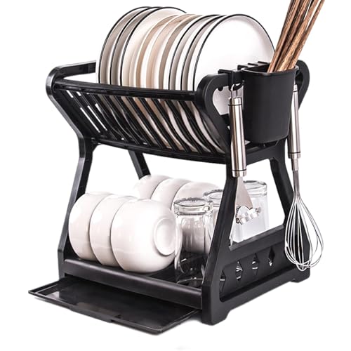 2-stufiges Abtropfgestell, Ausziehbarer Geschirrständer Für Die Küchentheke, Geschirr Geschirrabtropfgestell, Abtropfgestell Mit Herausnehmbarer Abtropfschale, Dish Drying Rack Drainer, Für Küche von Hugsweet