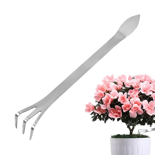 Bonsairake | Bodenlockerungswerkzeug Aus Edelstahl | Mit Ergonomischem Griff, Doppelkopf, Multifunktionales Gartenzubehör Zum Lockern Und Verdichten Von Erde von Hugsweet