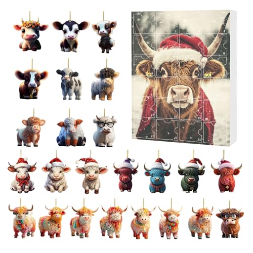 Highland Cow Advent Calendars 2025-24 Tage Highland Cow Ornamente Weihnachten Countdown -Kalender, Niedliche Hochland -Adventskalender Highlands Viehanhänger Für Fensterwandtür von Hugsweet