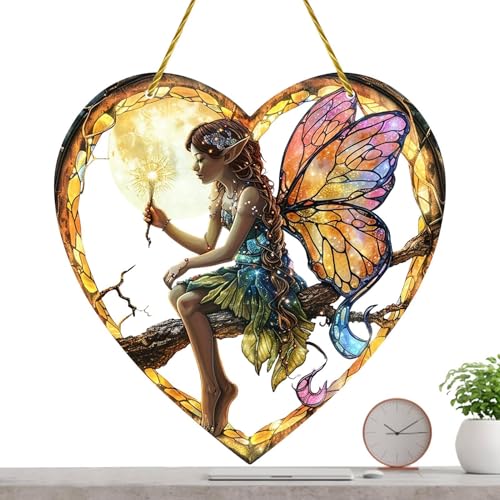 Hugsweet Sonnenfänger Fee, herzförmiger Feen-Sonnenfänger, Acryl-Fenster-Wanddekoration, Gebeiztes Acryl-Fensterdekor, herzförmige Feen-Hängedekoration für das Wohnzimmer von Hugsweet