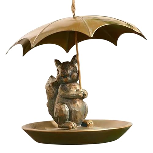 Tier Vogelhäuschen Mit Regenschirm - Hübsches Metall Eichhörnchen Hält Vogelfutterstelle,Allwetter-Futterstation Zur Verwendung Auf Terrassen, Rasenflächen Und In von Hugsweet