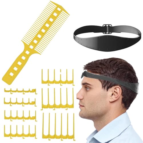 Vorlage zum Rasieren des Ausschnitts,Verstellbare Haarschneideanleitung und Rasurschablone für den Halsausschnitt | Friseur-Haarschneideset, Silikon-Haarband-Schablone, 7 Kammzähne-Zubehör von Hugsweet