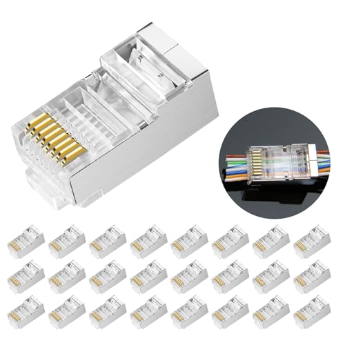 25 Stk Cat6 RJ45 Stecker, 8P8C RJ45 Steckverbinder für Cat6 Cat5 Cat5E Kabel, Modularstecker Netzstecker für Volldraht und Standardkabel, RJ45 Stecker Geschirmt Crimpstecker Werkzeuglos 25 Stk Cat6 RJ45 Stecker, 8P8C RJ45 Steckverbinder für Cat6 Cat5 Cat5E Kabel, Modularstecker Netzstecker für Volldraht und Standardkabel, RJ45 Stecker Geschirmt Crimpstecker Werkzeuglos von Hugwait