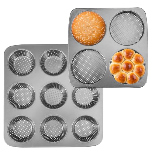 2 Stück Burger Buns Backform, Brötchen Backform aus Kohlenstoffstahl,AntihaftKichen Backwerkzeug,Verschiedene Größen, Hohlräumen Brötchenbackform Groß für Burger Buns, Brot von HuhWafee