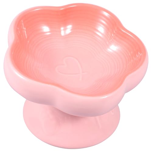 Futternapf Katze,Katzennapf Aus Keramik,230 ml Napf,Katzennapf Erhöhter mit Neigung,Wassernapf für kleine Hunde Katzen(Rosa) von HuhWafee