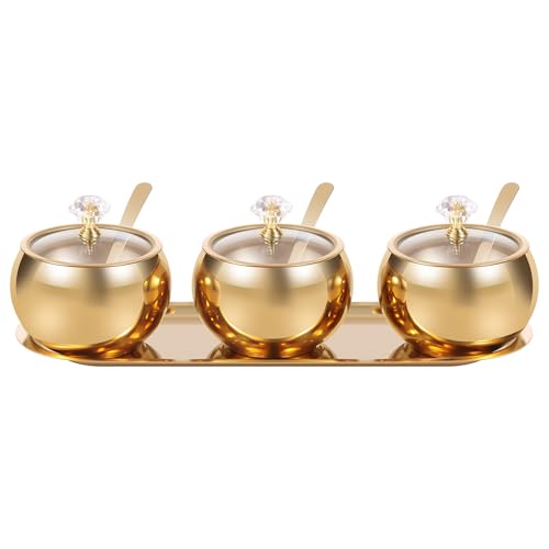 HuhWafee Mehrzweck Gewürzdosen Set, 304 Edelstahl und Luftdicht Glas Deckel,Gewürze Kräuter Lagerung,3 Fächer, Würzen Box mit Servierlöffeln und Tablett, Platzsparendes, Aufbewahren, Organisieren HuhWafee Mehrzweck Gewürzdosen Set, 304 Edelstahl und Luftdicht Glas Deckel,Gewürze Kräuter Lagerung,3 Fächer, Würzen Box mit Servierlöffeln und Tablett, Platzsparendes, Aufbewahren, Organisieren von HuhWafee