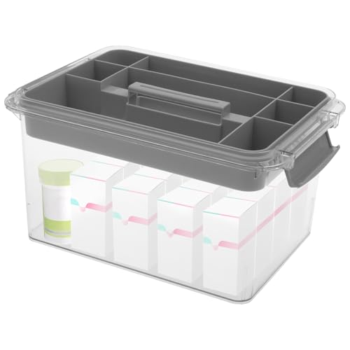 HuhWafee Pille Box Große Kapazität Transparente Erste Hilfe Box mit Deckel und Griff Multipurpose Pille Organizer für Home Car School Gym(Transparent) von HuhWafee