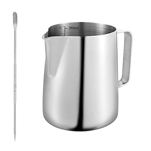 Messbecher Edelstahl 900ML mit Messung Mark und Latte Art Pen,Rührbecher Metall Mixbecher Tropfschutz Robust für Zuhause Küche Restaurant Bar Teeladen Café Treffpunkt (600ml) von HuhWafee