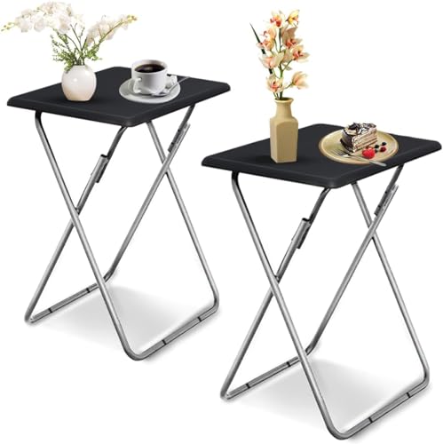 Beistelltisch Klappbar, Balkontisch Klappbar, Klapptisch Klein Balkon, Foldable Table, Kleiner Beistelltisch Outdoor, Für Wohnzimmer Esszimmer Terrasse Garten, Rechteckig, Schwarz(2pcs), 37x47x66cm von Huhote