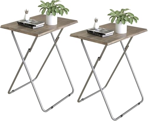 Beistelltisch Klappbar, Balkontisch Klappbar, Klapptisch Klein, Foldable Table, Kleiner Beistelltisch Outdoor, Für Wohnzimmer Esszimmer Terrasse Garten, Rechteckig, 3D Holzmuster (2pcs), 37x47x66cm von Huhote