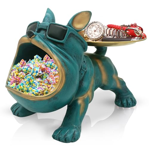 Huhote Tablett aus Kunstharz, Motiv: Französische Bulldogge, Süßigkeitenschale, Schlüsselhalter, Schüssel, Französische Bulldogge, Geschenke, Zubehör, Statuen für Büro, Schreibtisch, Heimdekoration, von Huhote