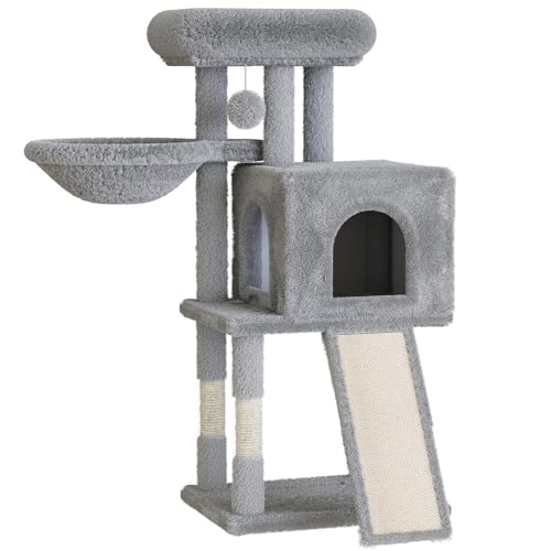 Katzen Kratzbaum, Katzenbaum, Katzenmöbel, Kletterturm für Katzen, Kratzbäume Höhe 98.5 cm, Kletterbaum mit Plüschbällen, Höhle, Liegefläche, Plattformen, Kratzpfosten, Katzenspielzeug, Grau/Weiß Katzen Kratzbaum, Katzenbaum, Katzenmöbel, Kletterturm für Katzen, Kratzbäume Höhe 98.5 cm, Kletterbaum mit Plüschbällen, Höhle, Liegefläche, Plattformen, Kratzpfosten, Katzenspielzeug, Grau/Weiß von Huhote