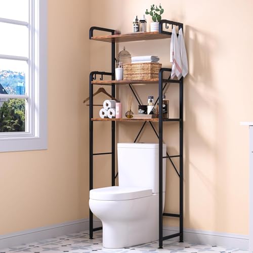 Toilettenregal, Waschmaschinenregal, WC Regal über Wasserklosett Waschmaschine, 3 Ebenen Badezimmerregal, Bad-Organizer mit 5 Haken, Platzsparend, für Waschküche Badezimmer Toilette, Braun Toilettenregal, Waschmaschinenregal, WC Regal über Wasserklosett Waschmaschine, 3 Ebenen Badezimmerregal, Bad-Organizer mit 5 Haken, Platzsparend, für Waschküche Badezimmer Toilette, Braun von Huhote