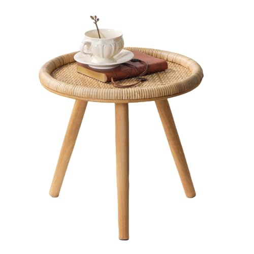 HuiDao Runder Rattan-Couchtisch, Boho-Kreis, Beistelltisch für Wohnzimmer, kleiner Mid-Century-Akzenttisch für Schlafzimmer, Balkon, ET-T01 von HuiDao
