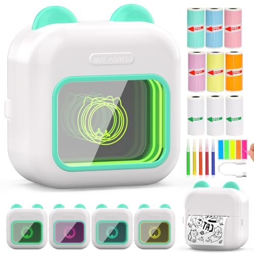 HuiJuKeJi LED Mini Drucker, Taschendrucker, Mini Fotodrucker für Smartphone, Sticker Drucker, Thermo Fotodrucker für Memo Journal Reisen Logo Notizen Journal Liste von HuiJuKeJi