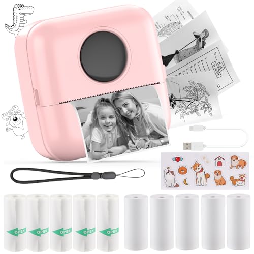 HuiJuKeJi Mini Drucker, Taschendrucker, Mini Fotodrucker für Smartphone, Sticker Drucker, Thermo Fotodrucker für Journal, Reisen Logo, Notizen, Journal, Liste, Memo (Pink) von HuiJuKeJi