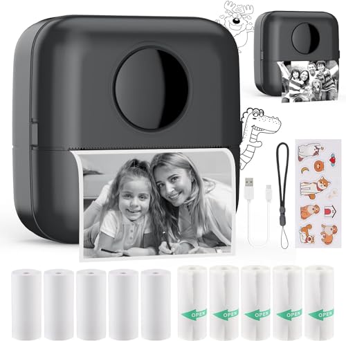 HuiJuKeJi Mini-Fotodrucker, Thermodrucker, Fotografie, Belegdrucker, Fotodrucker, mit 10 Rollen Papier, 1 Aufkleber für Smartphone, für Fotografie Notizen Memo-Liste von HuiJuKeJi