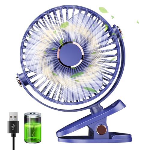 Huifengjie Clip Ventilator Klein Tischventilator USB Ventilator Leise, 5000mAh Mini Ventilator USB-Ventilatoren 5 Geschwindigkeiten 720° Drehung, Kleiner Ventilator für Zuhause Büro Camping(Blau) von Huifengjie