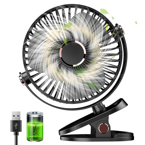 Huifengjie Clip Ventilator Klein Tischventilator USB Ventilator Leise, 5000mAh Mini Ventilator USB-Ventilatoren 5 Geschwindigkeiten 720° Drehung, Kleiner Ventilator für Zuhause Büro Camping(Schwarz) von Huifengjie
