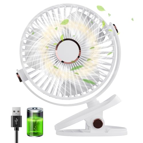 Huifengjie Clip Ventilator Klein Tischventilator USB Ventilator Leise, 5000mAh Mini Ventilator USB-Ventilatoren 5 Geschwindigkeiten 720° Drehung, Kleiner Ventilator für Zuhause Büro Camping(Weiß) von Huifengjie