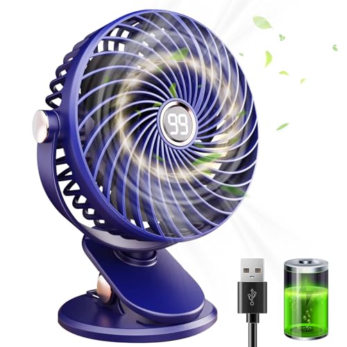 Tischventilator USB Ventilator Klein 6000mAh Akku Mini Ventilator Leise USB-Ventilatoren, Clip Ventilator 5 Geschwindigkeiten 720° Drehung, Kleiner Ventilator für Zuhause Büro Camping(Blau) von Huifengjie