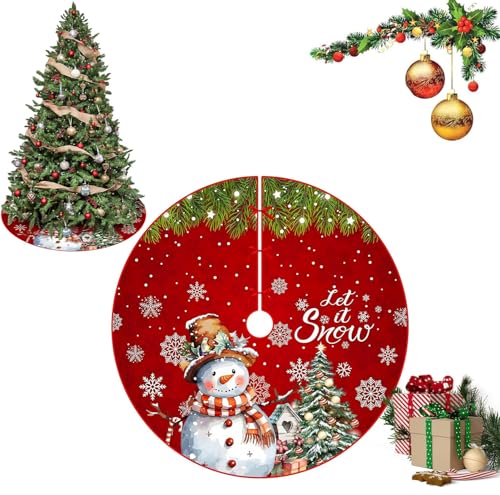 Weihnachtsbaum Decke, 120cm Dunkelrot Weihnachtsbaum Rock Matte, Christbaumständer Teppich mit Schneemann & Schneeflocke, Weihnachtsbaumständerhüllen, Runde Weihnachtsbaumdecke für Weihnachtsbaum Deko von Huifengjie