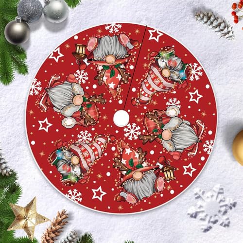 Weihnachtsbaum Decke, 120cm Dunkelrot Weihnachtsbaum Rock Matte, Christbaumständer Teppich mit Weihnachtswichtel Muster, Weihnachtsbaumständerhüllen, Runde Weihnachtsbaumdecke für Weihnachtsbaum Deko von Huifengjie