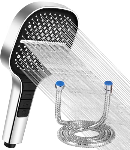 Duschkopf Wassersparend mit Schlauch 1.5M, Duschkopf Regendusche mit 7 Strahlarten, Handbrause, mit Stopptaste, Sparduschkopf, Regendusche Duschkopf Druckerhöhend, Gross Duschbrause, Chromoberfläche von Huifoo