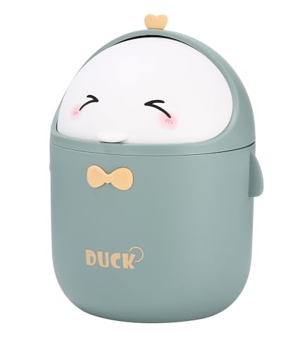 Huifoo Mini TischmüLleimer mit Deckel, Süße Cartoon Tisch Mülleimer, Cute Papierkorb Klein, Kawaii Deko, Aufbewahrungsbox, für BüRos, Kinderzimmer, Schminktisch, Wohnzimmer (Grün) von Huifoo