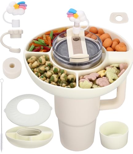 Huifoo Snackteller mit Deckel für Stanley Cup 40oz, Snack Schale kompatibel mit Stanley Quencher 40oz Tumbler mit Griff, Silikon Snack Tablett mit 4 Fächern von Huifoo