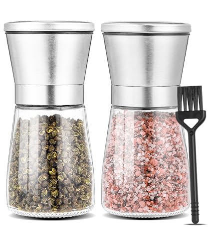 Salz und Pfeffermühle 2er Set, Gewürzmühle aus Hochwertigem Edelstahl, Premium Pfeffer und Salzmühle Set - vmit Manuell Verstellbarem Keramikmahlkern, für Pfeffer, Salz, Gewürze, Pepper Mills von Huifoo