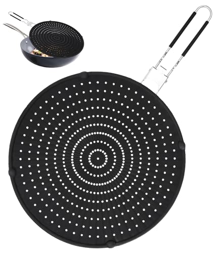 Huifoo Silikon Spritzschutz Pfannen,32cm pfannen spritzschutz,mit klappbarem Griff,pfannenspritzschutz universal,spritzschutz für pfannen,pfannen spritzschutz zum Schutz vor Fettspritzern,Schwarz von Huifoo
