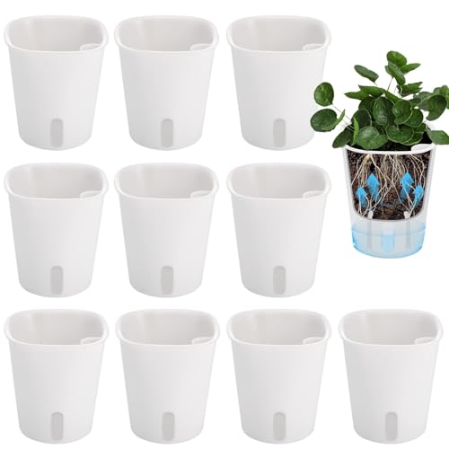 Huiguli 10 Stück Blumentopf, Weiß Selbstbewässerungstopf Klein, Φ7.5cm Pflanzen Topf mit Bewässerungssystem, PP Plastik Gradentopf mit Wasserstandsanzeiger für Innen und Außen von Huiguli