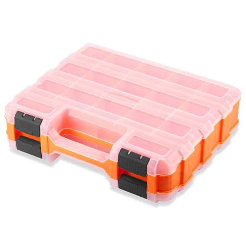 Huiguli Doppelseitige Schrauben Sortierbox, 34 Fächer Schrauben Aufbewahrung Werkzeug Organizer mit Abnehmbarer Trennstege, Aufbewahrungsbox Kleinteile für Schrauben Nägel und Kleinteile(Orange) von Huiguli