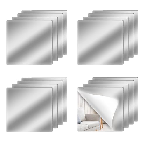 16-teiliges Set Spiegelfolie Spiegel zum Kleben Klebespiegel für die Wand Spiegel Fliese Spiegelfolie Selbstklebend für Wanddekoration, Wandspiegel, selbstklebende Spiegeldekoration (15 x 15 cm) von Huihang