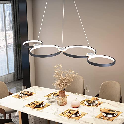 LED Pendelleuchte Esstisch Modern Hängelampe Dimmbar Esszimmerlampe mit Fernbedienung Hängeleuchte Hoehenverstellbar Pendellampe Ring Design Wohnzimmerlampe für Wohnzimmer Esszimmer Küche (Schwarz) von Huilefu