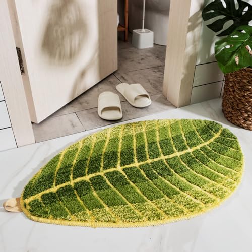 Huilimei Green Leaf Fußmatten, maschinenwaschbar, unregelmäßig, superweiche Faser, Teppiche für Badezimmer, Schlafzimmer, Arbeitszimmer, Küche (40 x 60 cm) von Huilimei