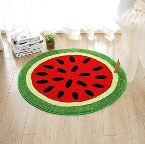 Huilimei Wassermelonen-Teppich, zottelig, 100 x 100 cm, für Kinder, flauschig, weich, Schlafzimmer, runde Bodenmatte von Huilimei