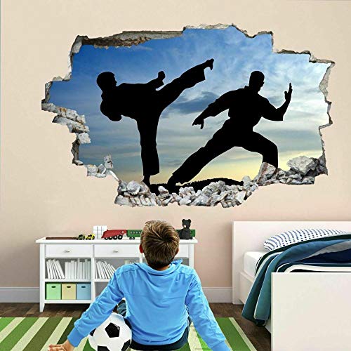 3D-Effekt Wandtattoo Aufkleber Durchbruch selbstklebendes Wandbild Wandsticker Stein Wanddurchbruch Wandaufkleber Tattoo,Karate Martial Arts 70x110cm von Huin