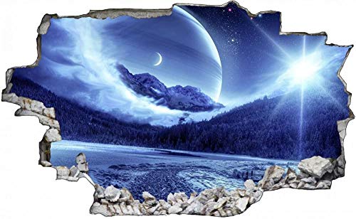 3D-Effekt Wandtattoo Aufkleber Durchbruch selbstklebendes Wandbild Wandsticker Stein Wanddurchbruch Wandaufkleber Tattoo,Planet Himmel Mond Sonne Nacht,Größe:80x125cm von Huin