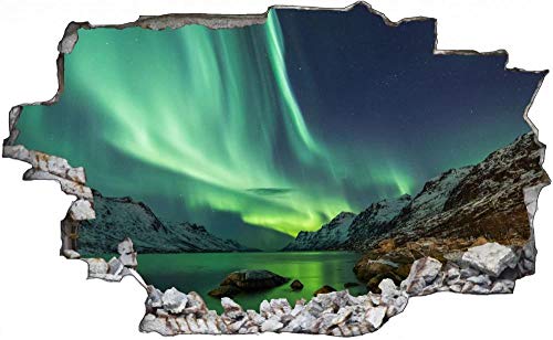 3D-Effekt Wandtattoo Aufkleber Durchbruch selbstklebendes Wandbild Wandsticker Stein Wanddurchbruch Wandaufkleber Tattoo,Polarlichter Alaska Eis Landschaft,Größe:60x90cm von Huin