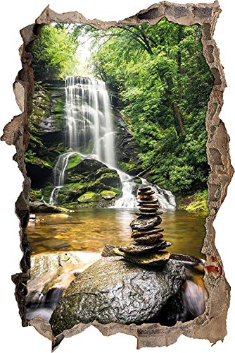 3D-Effekt Wandtattoo Aufkleber Durchbruch selbstklebendes Wandbild Wandsticker Stein Wanddurchbruch Wandaufkleber Tattoo,Zen Steine vor Wasserfall,Größe:50x75cm von Huin