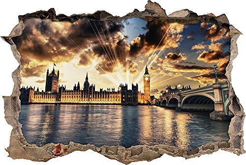 3D Wandtattoo Mauerloch Wandsticker Wandaufkleber Durchbruch selbstklebend Schlafzimmer Wohnzimmer Kinderzimmer,Big Ben bei wundervollem Sonnenuntergang,Größe: 80x125cm von Huin